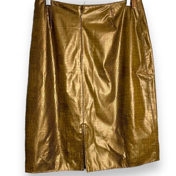 OCI Faux Leather Skirt Women's 11 Juniors Golden Brown Embossed Chic Modest New - Picture 6 of 12